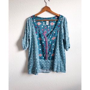 ❌SOLD❌ANTHROPOLOGIE 3/4 Sleeve Blouse Turquoise